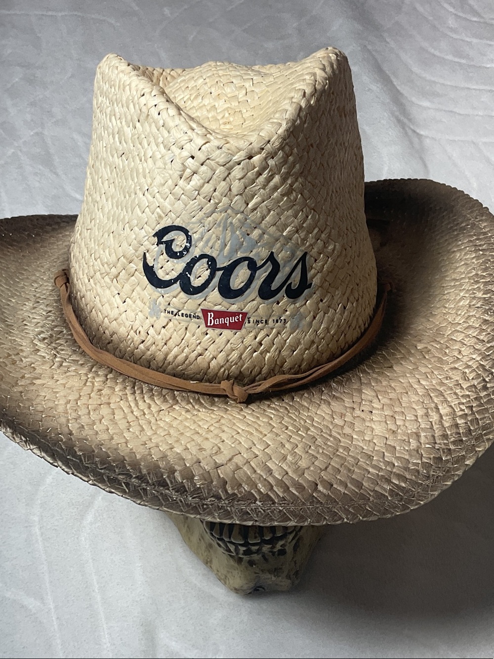 Coors Straw Cowboy Hat with Leather Band